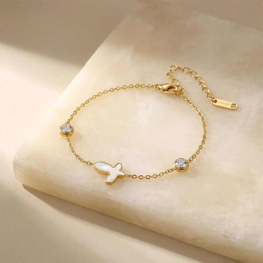 Butterfly Light Mother of Pearl Bracelet on a stone