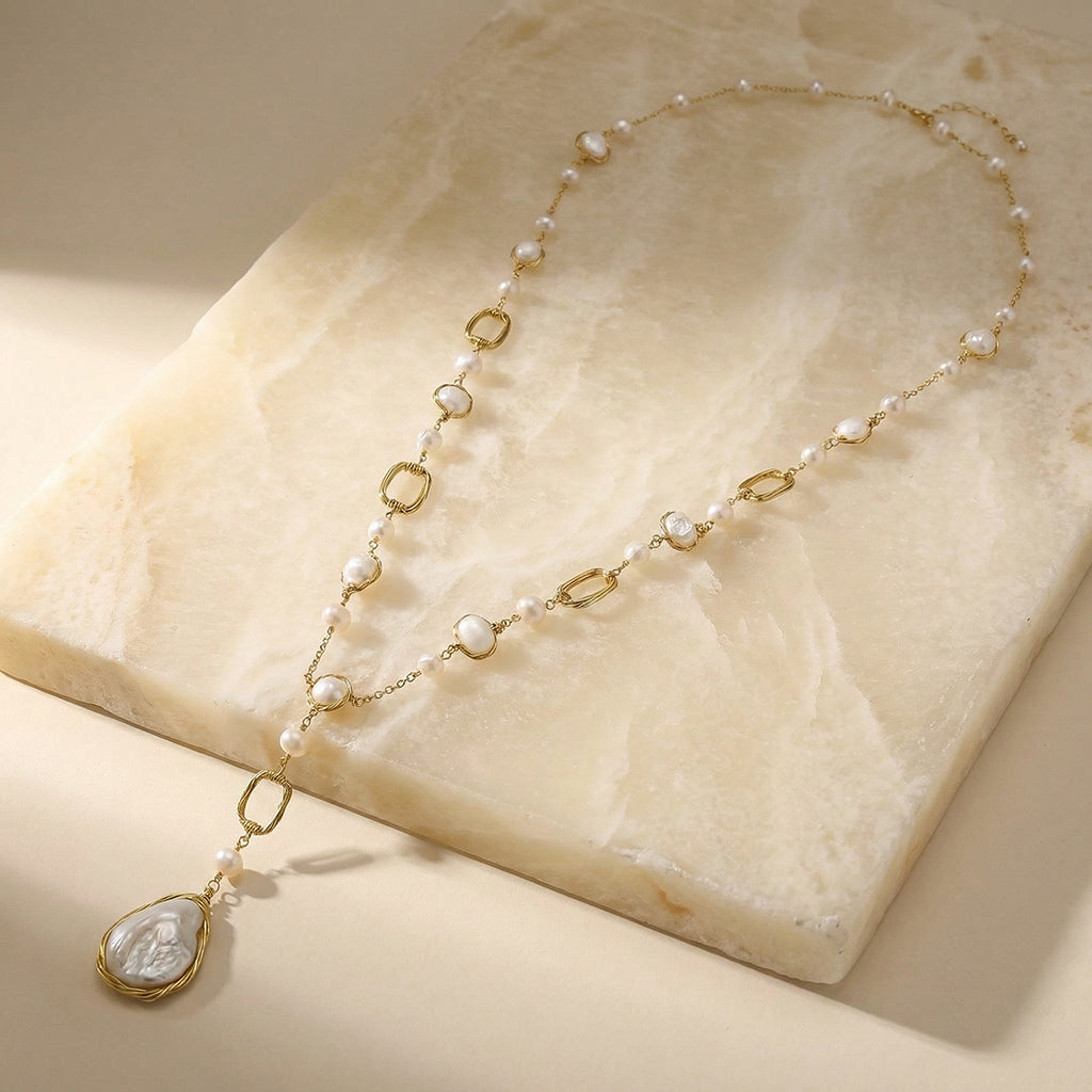 baroque and freshwater y-necklace