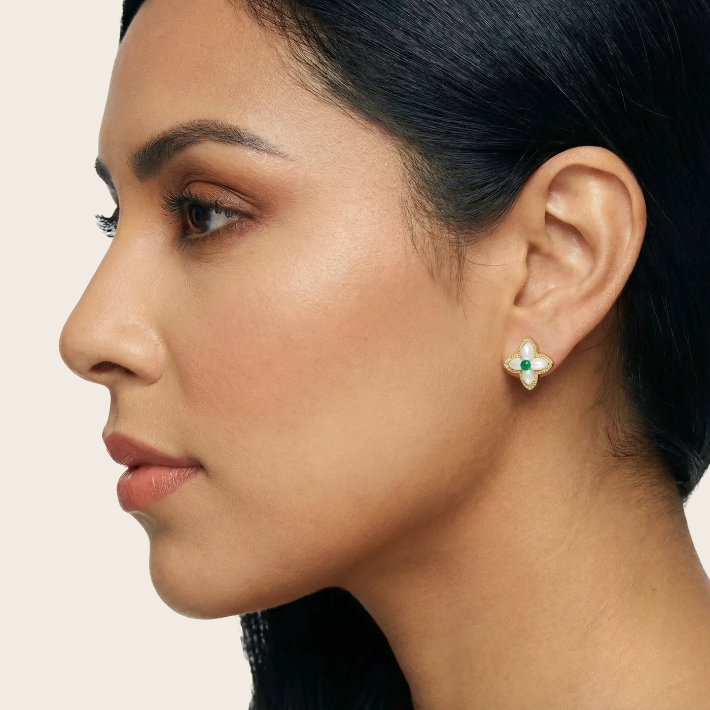 Lilac Poise Stud Earrings on a model