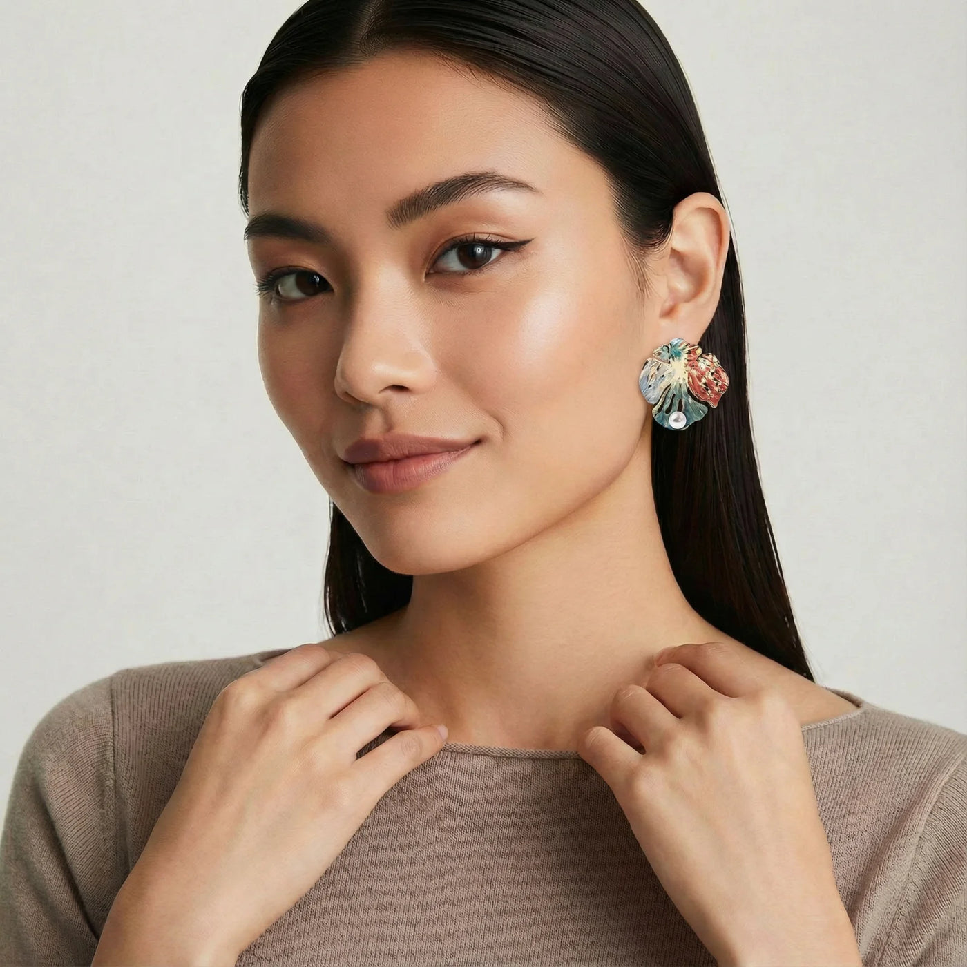 Monstera Bloom Earrings on model