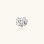 Silver-toned orchid ring with textured petals, pearl center accents, and sparkling zirconia stones on white background.
