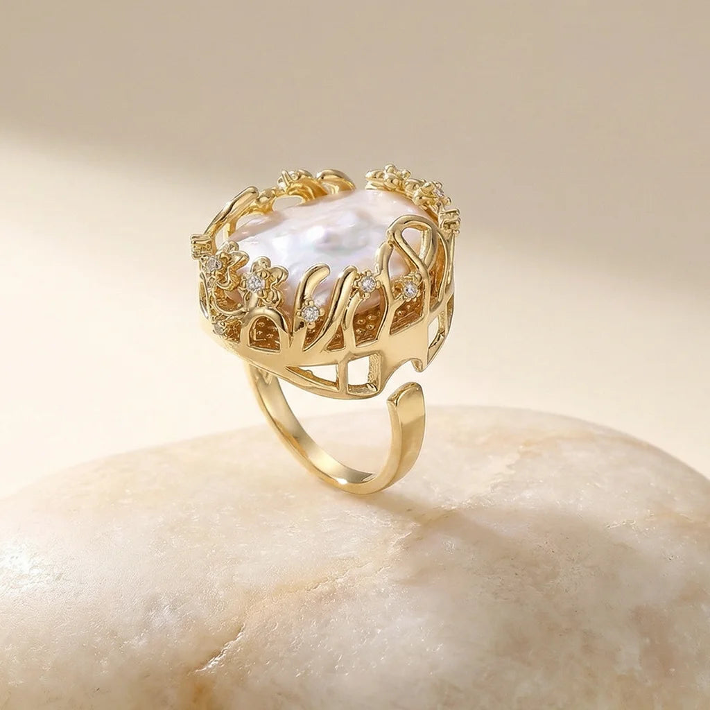 An oversized baroque pearl ring