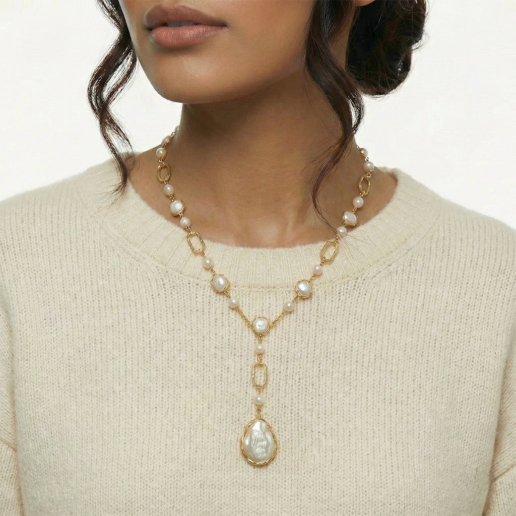 Elemental Pearl Lariat Necklace