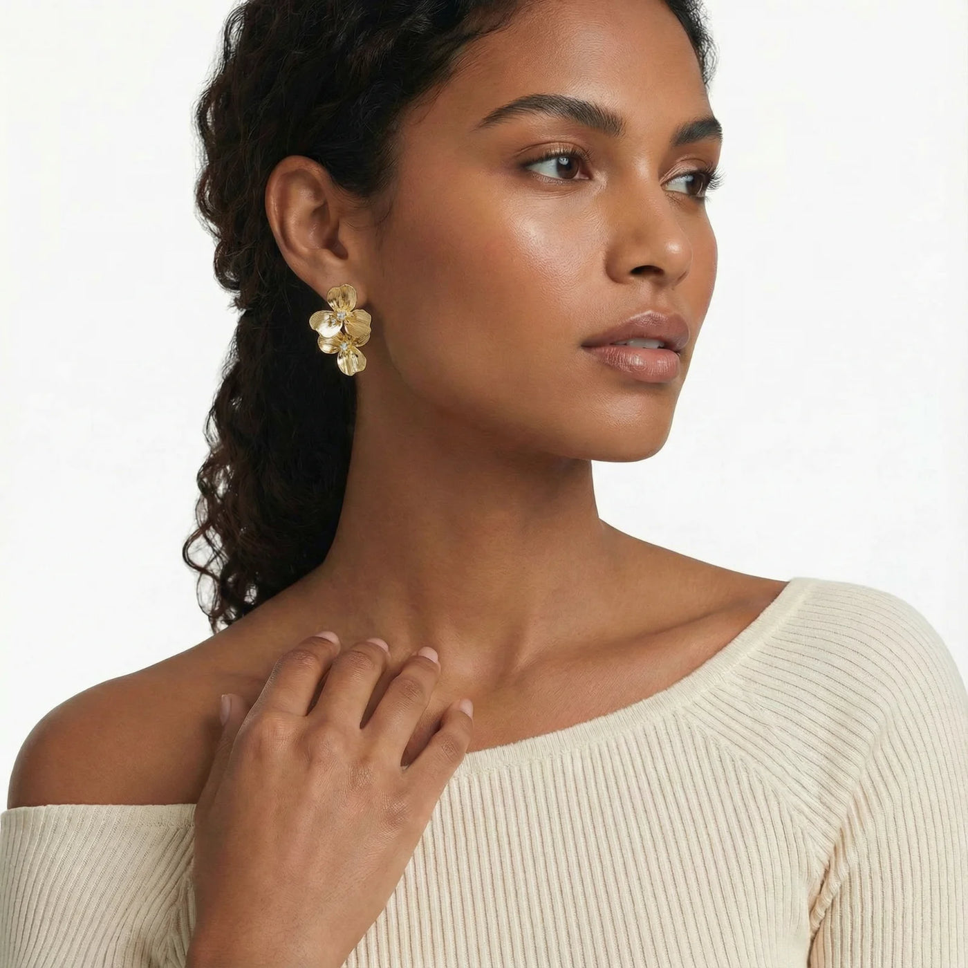 Gilded Bloom Earrings on model