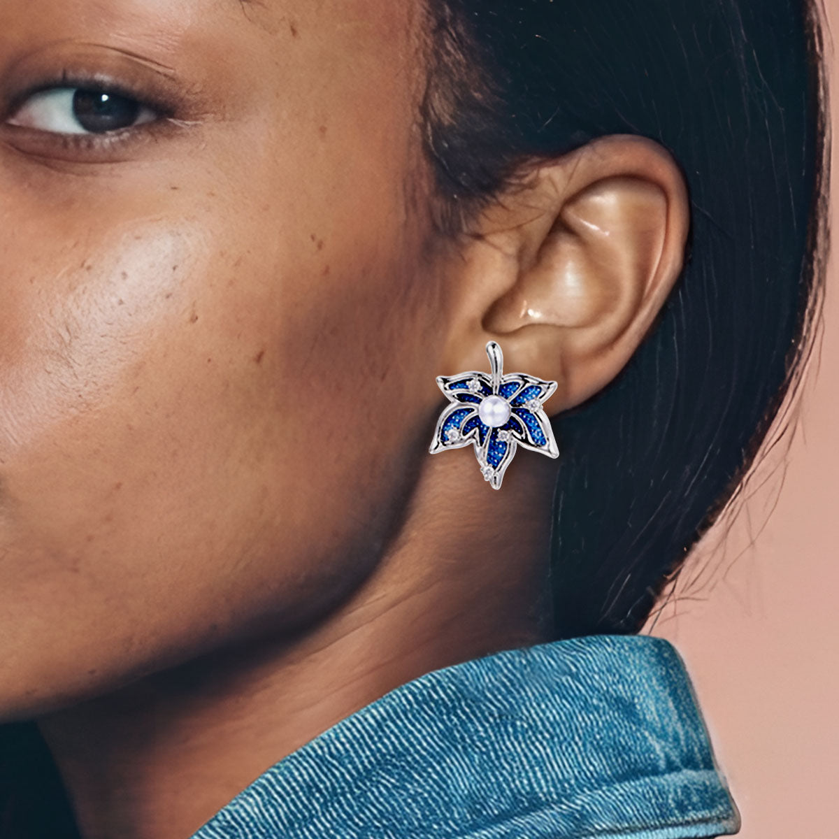 Maple Denim Stud Earrings Lifestyle
