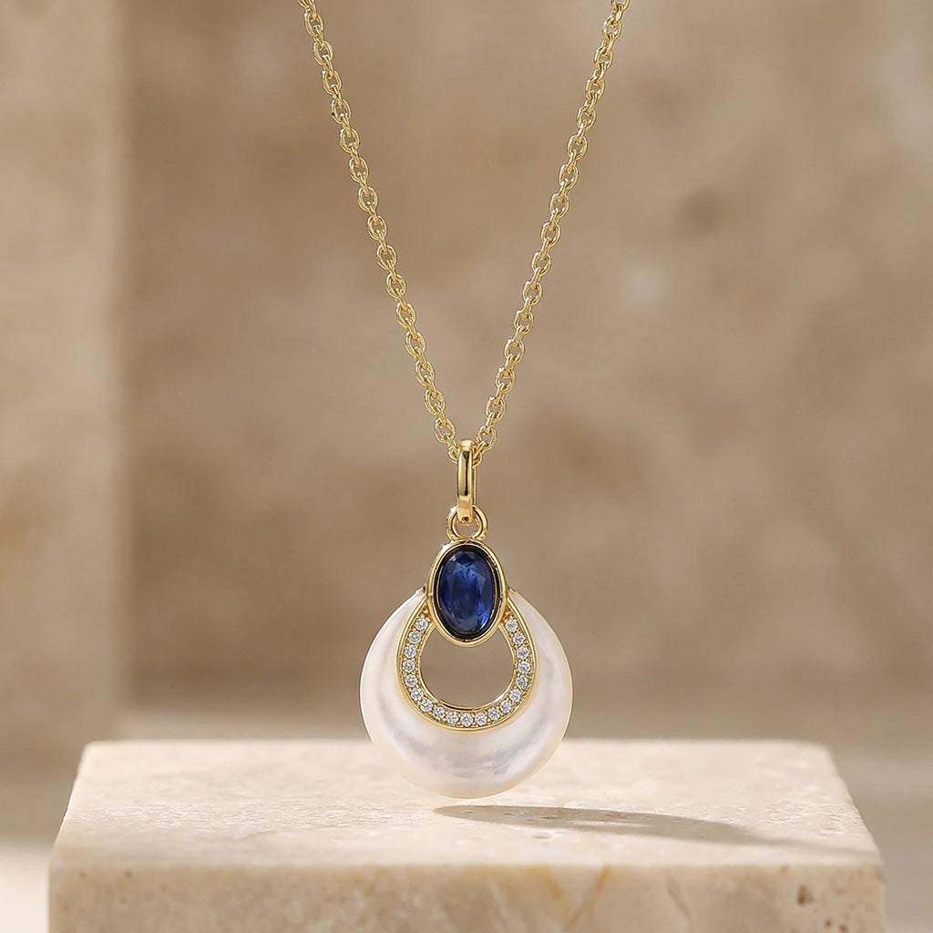 Midnight Tide Pearl Necklace on a stone