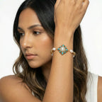 Woman wearing ornamental grounding bracelet