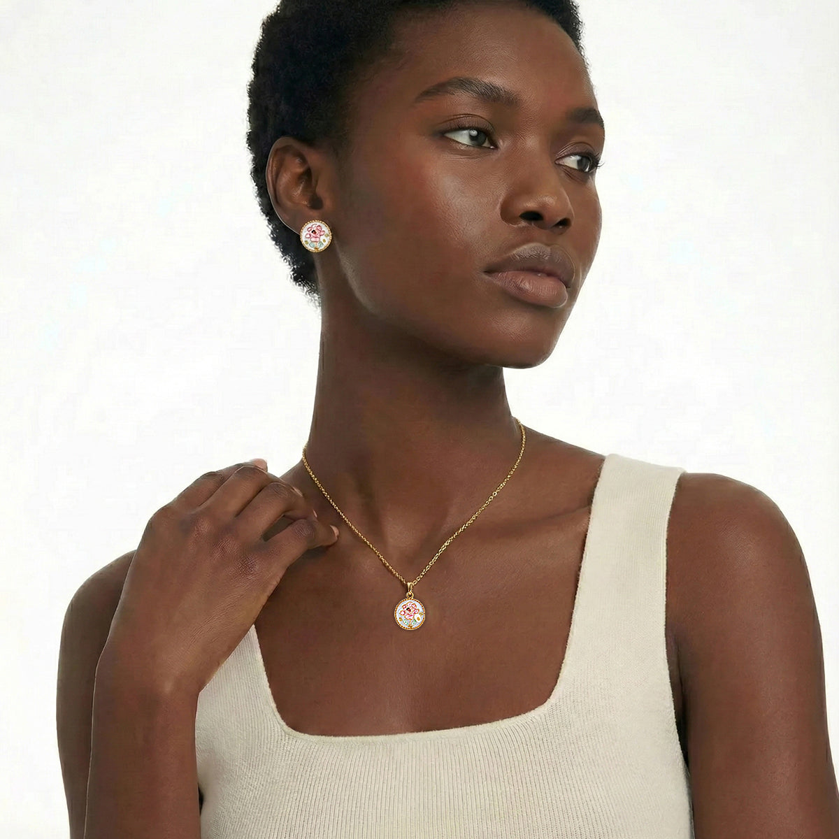 Wild Rose Medallion Necklace and Earrings Set