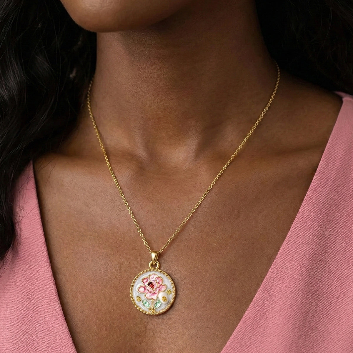 Wild Rose Medallion Necklace Lifestyle